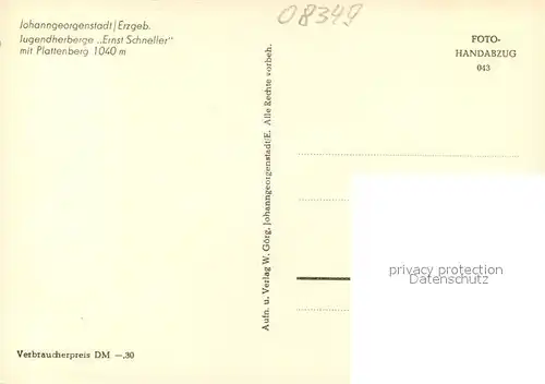AK / Ansichtskarte Johanngeorgenstadt Jugendherberge Ernst Schneller mit Plattenberg Handabzug Johanngeorgenstadt