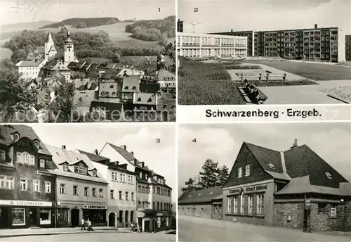 AK / Ansichtskarte Schwarzenberg_Erzgebirge Ansicht mit Schloss Kinderkombination Plattenbauten Platz der Befreiung Klubhaus Albert Hoehnel Schwarzenberg Erzgebirge