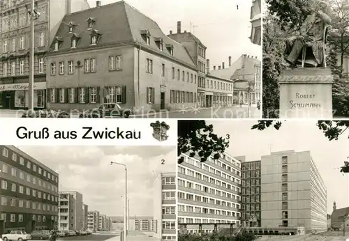 AK / Ansichtskarte Zwickau_Sachsen Schuhmann Haus Neubaugebiet Planitz Studenteninternat Denkmal Zwickau Sachsen