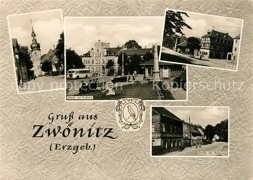 AK / Ansichtskarte Zwoenitz Neumarkt Markt Rathaus Strasse der Befreiung Wappen Zwoenitz
