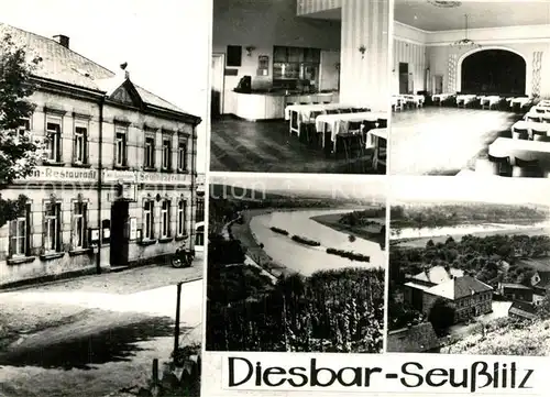 AK / Ansichtskarte Diesbar Seusslitz Restaurant Festsaal Landschaftspanorama Blick ueber die Elbe Handabzug Diesbar Seusslitz