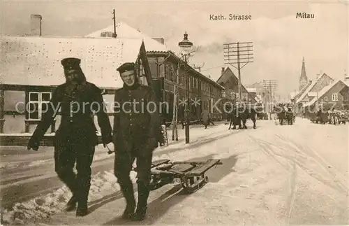 AK / Ansichtskarte Mitau Katholische Strasse Soldaten Winter Mitau