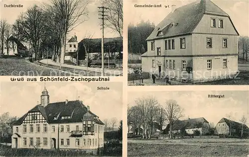 AK / Ansichtskarte Schoenfeld_Wiesenbad Dorfstrasse Gemeindeamt Schule Rittergut 