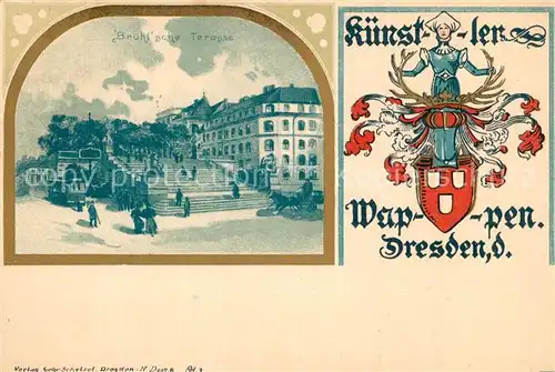 AK / Ansichtskarte Dresden Bruehlsche Terrasse Kuenstler Wappen Dresden