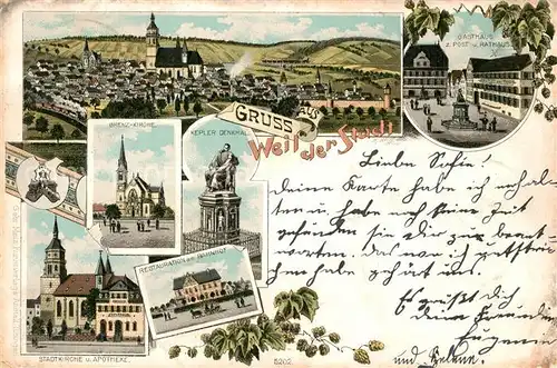 AK / Ansichtskarte Weil_der_Stadt Brenz Kirche Gasthaus zur Post Rathaus Restauration am Bahnhof Weil_der_Stadt
