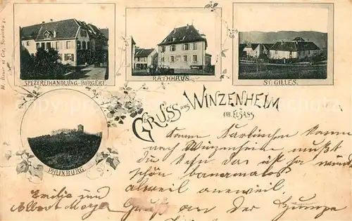 AK / Ansichtskarte Winzenheim_Wintzenheim_Elsass Rathaus Spezereihandlung Saint Gilles Burg 