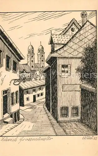 AK / Ansichtskarte Zuerich_ZH Grossmuenster Handgemalt Philipp Wuest Steglitz Zuerich_ZH