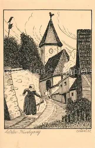 AK / Ansichtskarte Zuerich_ZH Letzter Kirchgang handgemalt Philipp Wuest Steglitz Zuerich_ZH