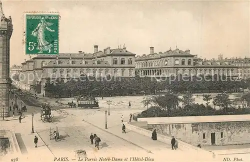 AK / Ansichtskarte Pferdebahn Paris Parvis Notre Dame Hotel Dieu 