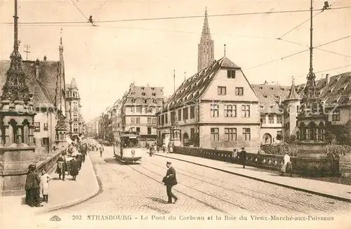 AK / Ansichtskarte Strassenbahn Strasbourg Pont du Corbeau Rue du Vieux Marche aux Poissons  