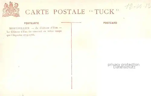 AK / Ansichtskarte Verlag_Tucks_Oilette_Nr. Montpellier Chateau d Eau N. Beraud  