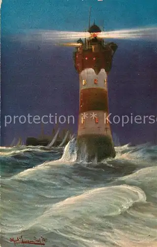 AK / Ansichtskarte Leuchtturm_Lighthouse Rote Sand Weserm?ndung K?nstlerkarte 