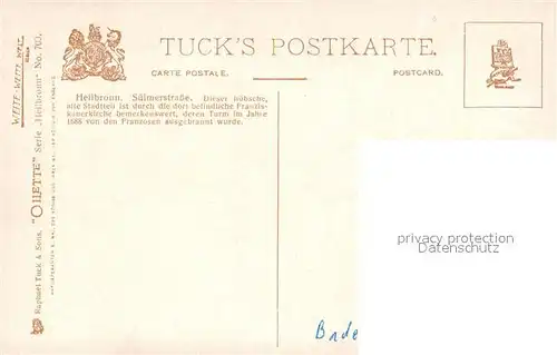 AK / Ansichtskarte Verlag_Tucks_Oilette_Nr. 700 Heilbronn S?lmerstrasse Charles E. Flower  