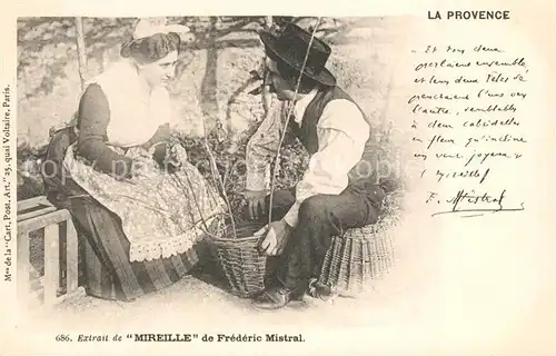 AK / Ansichtskarte Gedicht_auf_AK Korbflechter Mireille Frederic Mistral  