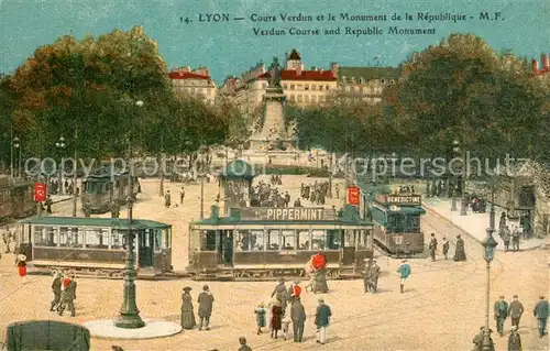 AK / Ansichtskarte Strassenbahn Lyon Cours Verdun Monument de la Republique  
