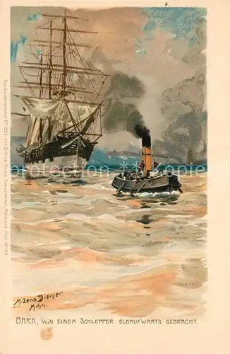 AK / Ansichtskarte Diemer_Zeno_Litho Bark Schlepper Elbe 