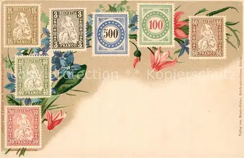 AK / Ansichtskarte Briefmarke_auf_Ak Schweiz Blumen Litho Briefmarke_auf_Ak
