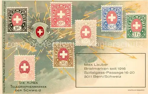 AK / Ansichtskarte Briefmarke_auf_Ak Telegraphenmarken Schweiz Litho  Briefmarke_auf_Ak