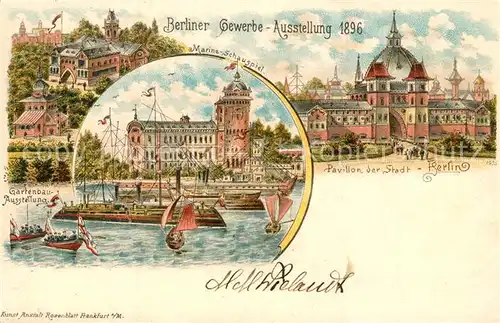 AK / Ansichtskarte Ausstellung_Gewerbe_Berlin_1896 Pavillon Marine Schauspiel Litho  