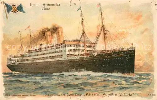 AK / Ansichtskarte Dampfer_Oceanliner Kaiserin Auguste Victoria Hamburg Amerika Linie Litho 