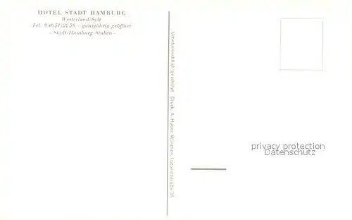 AK / Ansichtskarte Westerland_Sylt Hotel Stadt Hamburg Restaurant Westerland_Sylt