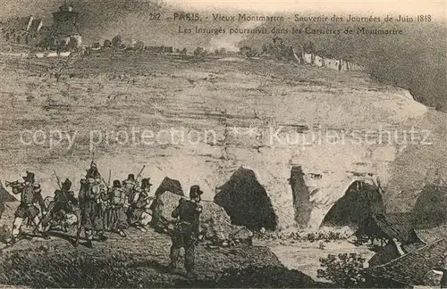 AK / Ansichtskarte Paris Vieux Montmartre Souvenir des Journees de Juin 1848 Dessin Kuenstlerkarte Paris