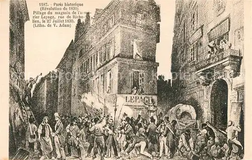 AK / Ansichtskarte Paris Ville historique Revolution de 1830 Lithographie de V. Adam Kuenstlerkarte Paris