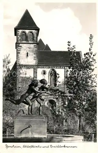 AK / Ansichtskarte Pforzheim Schlosskirche und Dreitaelerbrunnen Pforzheim