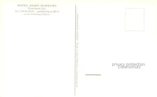 AK / Ansichtskarte Westerland_Sylt Hotel Stadt Hamburg Restaurant Hummer Westerland_Sylt