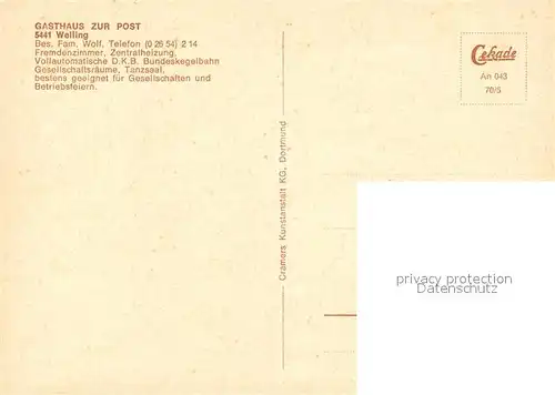 AK / Ansichtskarte Welling_Mayen Gasthaus zur Post Saal Kegelbahn Welling Mayen
