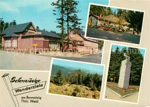 AK / Ansichtskarte Schmuecke Berggasthaus Waldcafe Lenkgrund Panorama Thueringer Wald Monument in Frauenwald Schmuecke
