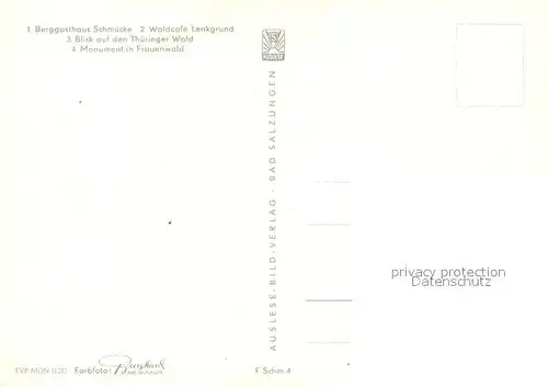 AK / Ansichtskarte Schmuecke Berggasthaus Waldcafe Lenkgrund Panorama Thueringer Wald Monument in Frauenwald Schmuecke