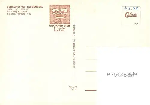 AK / Ansichtskarte Weyarn Berggasthof Taubenberg Pferd Aussichtsturm Weyarn