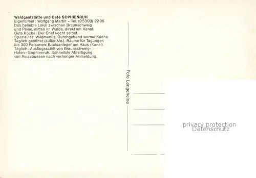 AK / Ansichtskarte Sophiental_Braunschweig Waldgaststaette und Cafe Sophienruh Sophiental Braunschweig