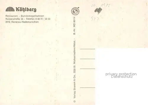 AK / Ansichtskarte Hademarschen Restaurant K?hlbarg  Hademarschen