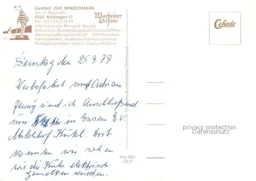 AK / Ansichtskarte Hattingen_Ruhr Gasthof Zur Winzermark  Hattingen Ruhr