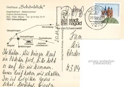 AK / Ansichtskarte Unterjettingen Gasthaus Schoenblick Restaurant Unterjettingen