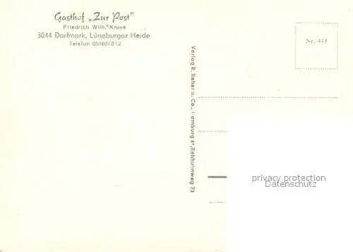 AK / Ansichtskarte Dorfmark Gasthof Zur Post Kegelbahn Lueneburger Heide Dorfmark