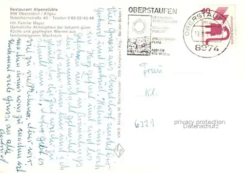 AK / Ansichtskarte Oberstdorf Restaurant Alpenstueble Oberstdorf