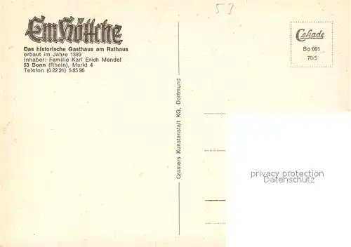 AK / Ansichtskarte Bonn_Rhein Gasthaus Em H?ttche Bonn_Rhein