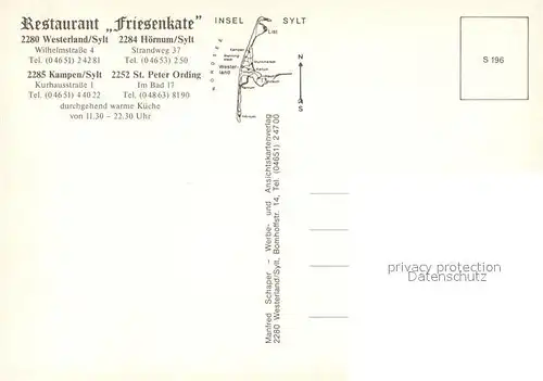 AK / Ansichtskarte Westerland_Sylt Restaurant Friesenkate H?rnum Kampen St. Peter Ording  Westerland_Sylt