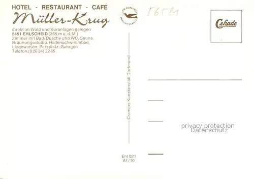 AK / Ansichtskarte Ehlscheid Hotel Restaurant M?ller Krug  Ehlscheid