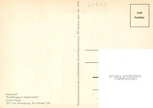 AK / Ansichtskarte Ahrensburg Restaurant Rohlfshagener Kupferm?hle Ahrensburg