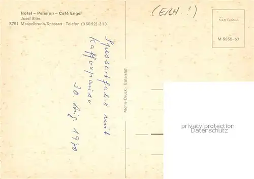 AK / Ansichtskarte Mespelbrunn Hotel Pension Cafe Engel Speisesaal Mespelbrunn