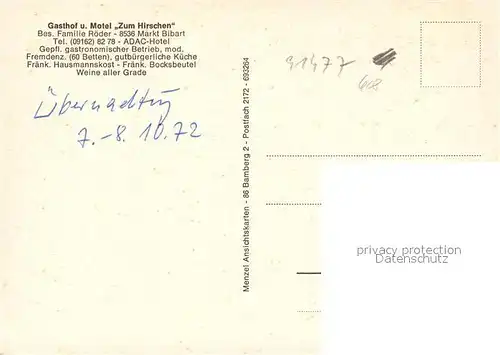 AK / Ansichtskarte Markt_Bibart Gasthof Motel Zum Hirschen Markt Bibart
