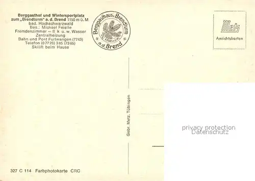 AK / Ansichtskarte Brend_Schwarzwald Berggasthof zum Brendturm Brend Schwarzwald