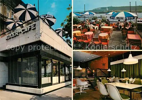 AK / Ansichtskarte Ruedesheim_Rhein Adler Cafe Terrasse Gastraum Ruedesheim Rhein