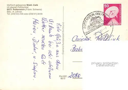 AK / Ansichtskarte Pottenstein_Oberfranken Wald Cafe Gastraum Terrasse Wasserrad Pottenstein_Oberfranken
