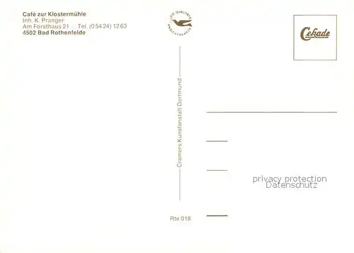 AK / Ansichtskarte Bad_Rothenfelde Cafe zur Klostermuehle Bad_Rothenfelde
