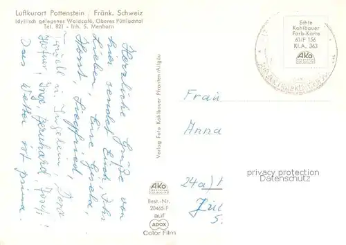 AK / Ansichtskarte Pottenstein_Oberfranken Waldcafe Pottenstein_Oberfranken